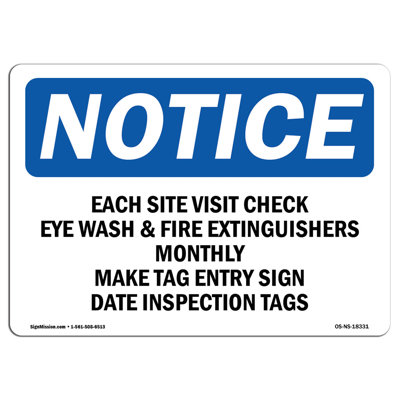 Site Visit Check Eye Wash and Fire Extinguishers Sign