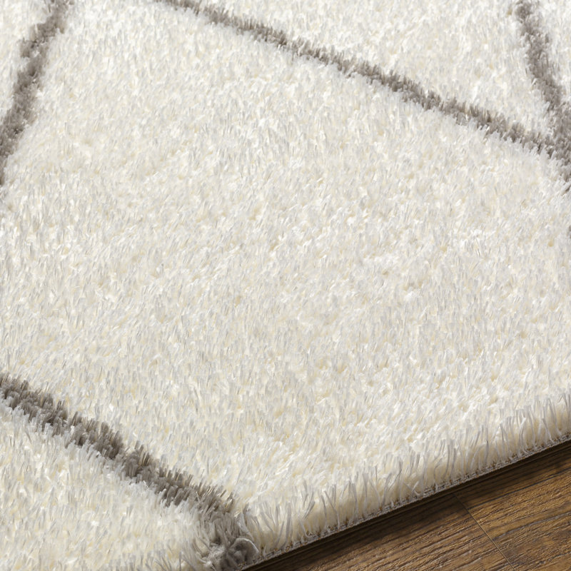 Bassiru Geometric Machine Woven Area Rug in Ivory/Brown, Rectangle 7'10" x 10'