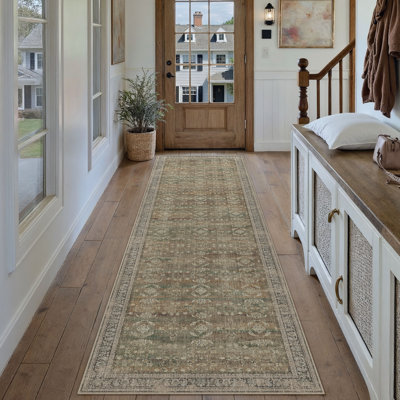 Kitty Machine Washable Oriental Area Rug for Living Room with Non-Slip Backing