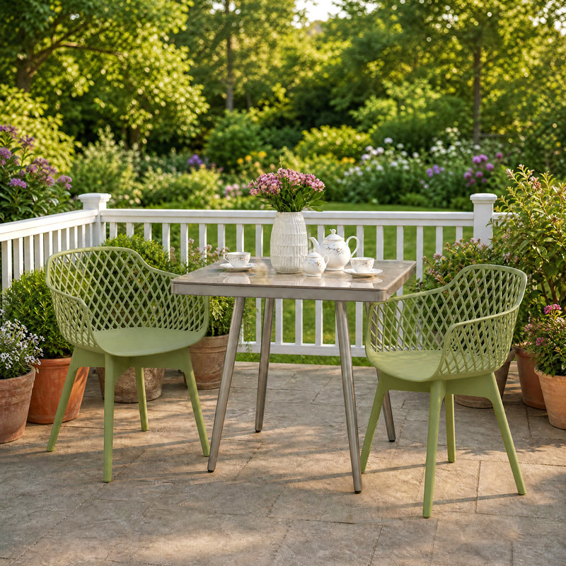  Ensemble de 2 chaises de café modernes en plastique résistant aux intempéries avec dossier ergonomique et coussin antidérapant Modern