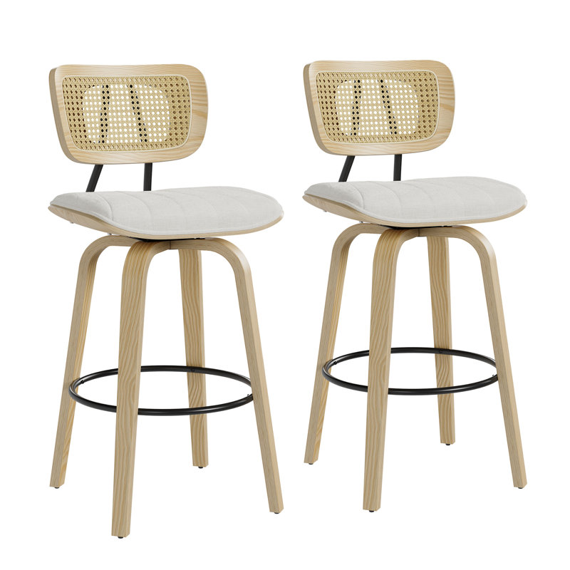 26" Upholstered Counter Height Swivel Bar Stools, Beige
