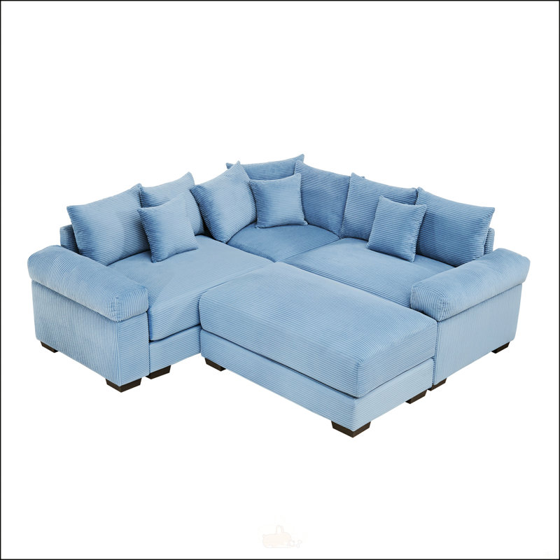 Canapé modulaire surdimensionné Cloud, Velours côtelé bleu, H 34,2 po x l 79,1 po x P 79,1 po