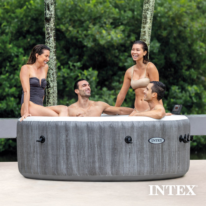 Intex 120 Volt 4 Person 140 - Jet Plastic Round Inflatable Hot Tub in Gray