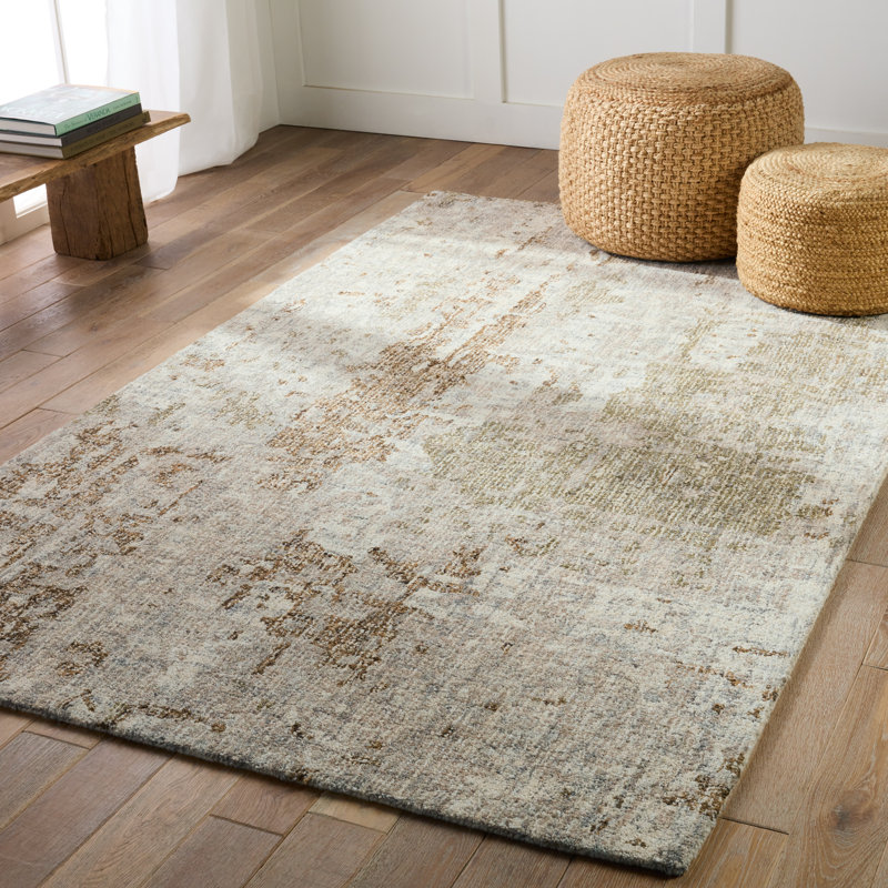 Tapis taupe touffeté à la main à motif abstrait Raines, Rectangle 6 pi x 9 pi