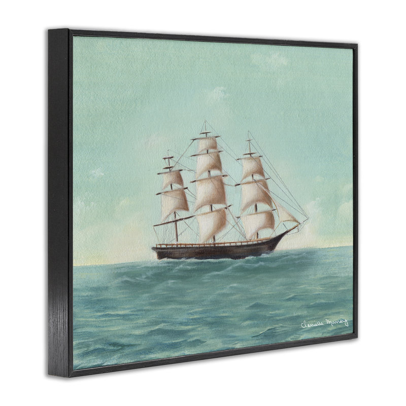 «Classic Ship on Voyage», estampe numérique, conception de Danielle Murray, 11" H x 14" W, Giclée encadrée noir minuit