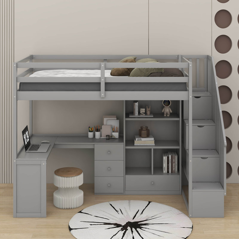 Lit mezzanine simple avec bureau, Gris