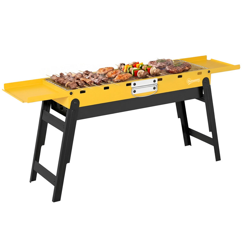 Outsunny Portable BBQ Grill Foldable Charcoal Grill for Camping, Yellow