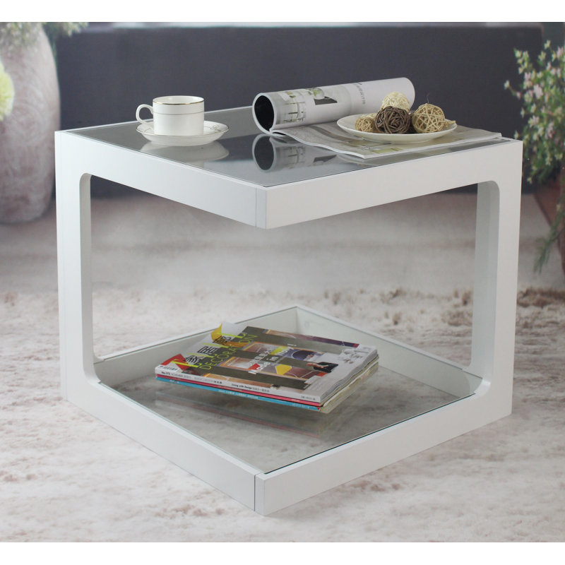 Williams Glass Top Floor Shelf End Table, White