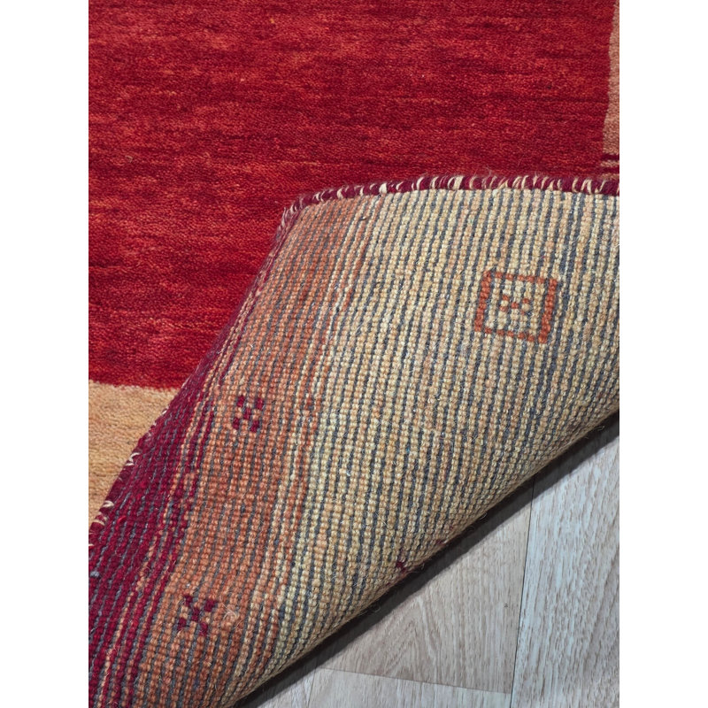 Handloomed Red Gabbeh Tribal Wool Area Rug, 5' x 8'