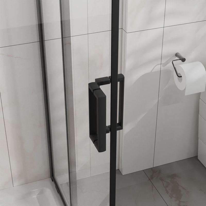 Porte de douche d'angle coulissante en verre trempé transparent