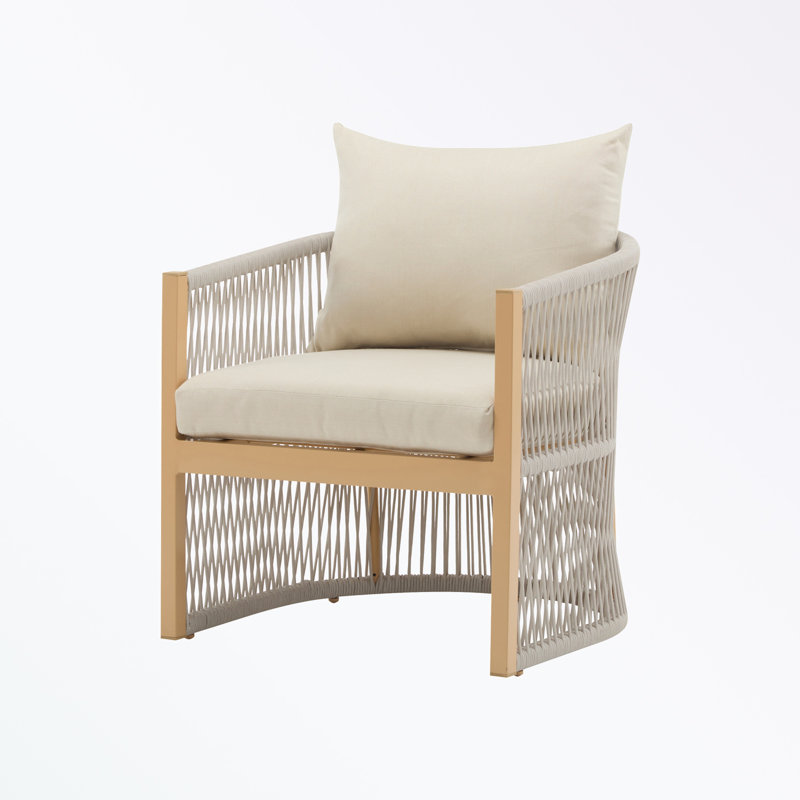 Chaise à structure en aluminium avec dossier incurvé et coussin moelleux, Coussin beige / structure naturelle