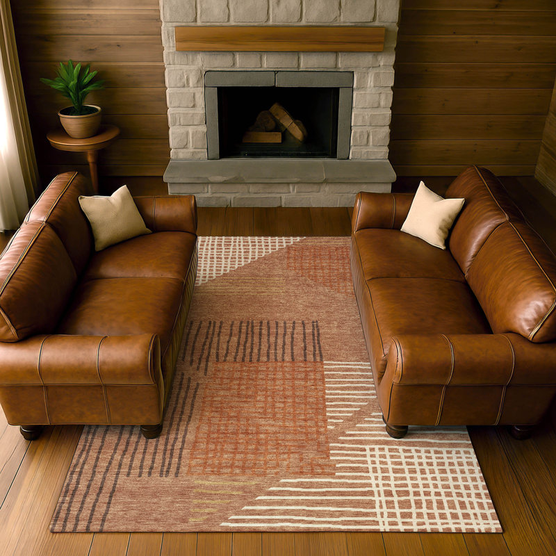 Premium Machine Washable Mayfield AMF2270 Striped Rug, 8' x 10', Paprika