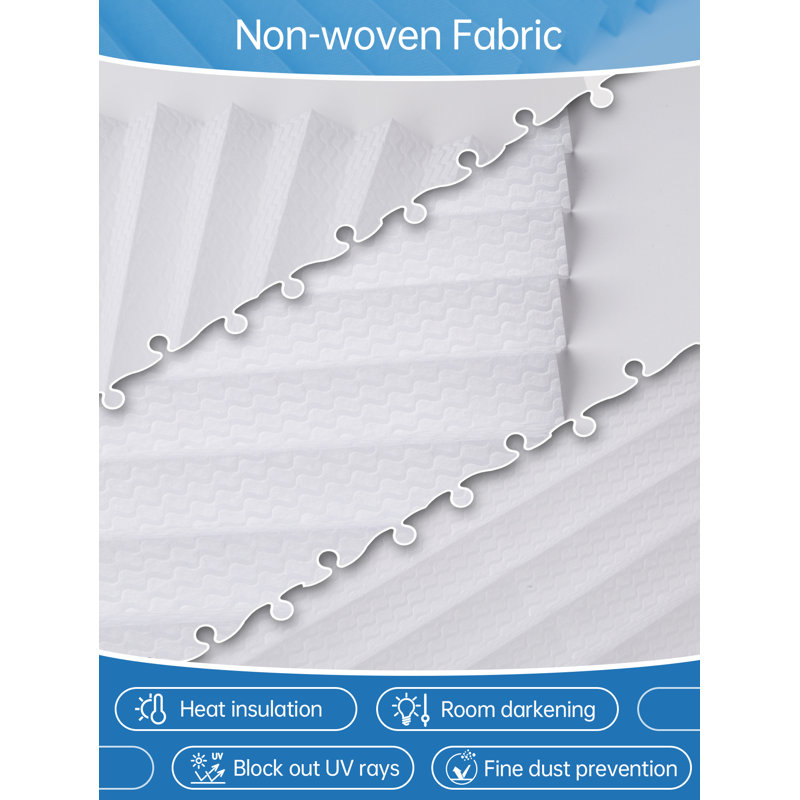 No Tools Cordless Original Embossed Light Filtering Pleated Paper Shade, Easy to Install and Cut for Home Bedroom Office Windows