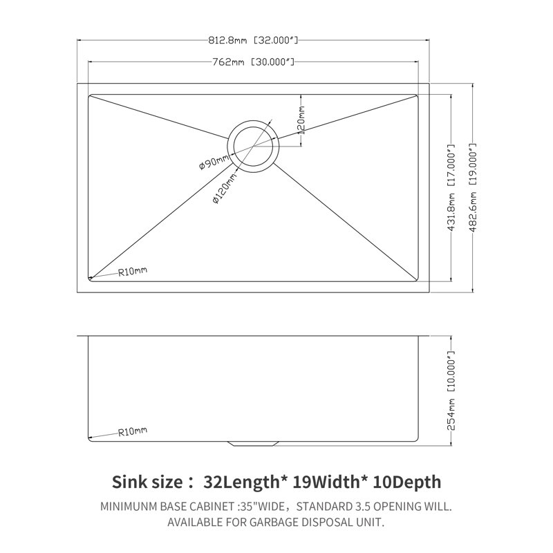 Undermount Kitchen Sink - 32"X 19"Stainless Steel 16 Gauge Deep Single Bowl Sinks