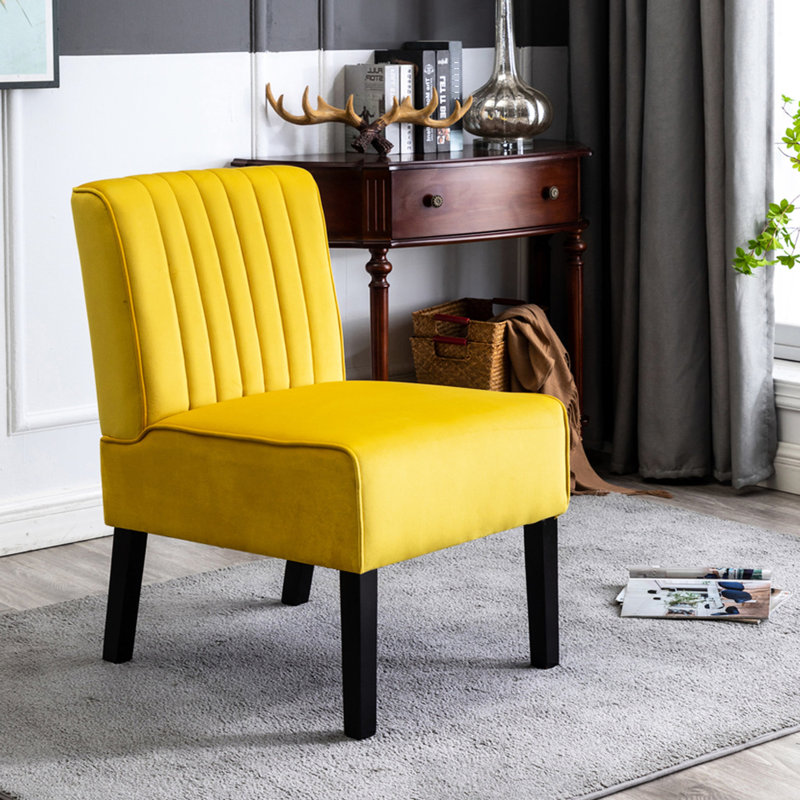 Chaise d'appoint Mid-Century moderne, 2 pièces, jaune, revêtement en velours, chambre à coucher 2 en bois massif, velours jaune, pieds, attrait charmant
