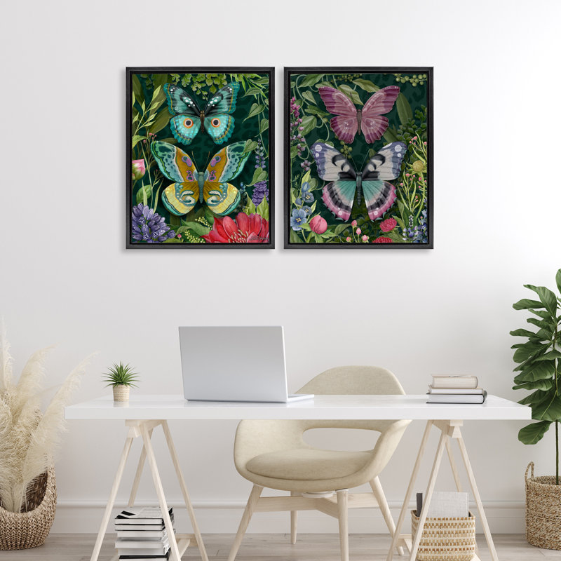 Ensemble de 2 cadres flottants Wild Garden Butterflies, design par Nicole Tamarin, Cadre flottant noir de jais