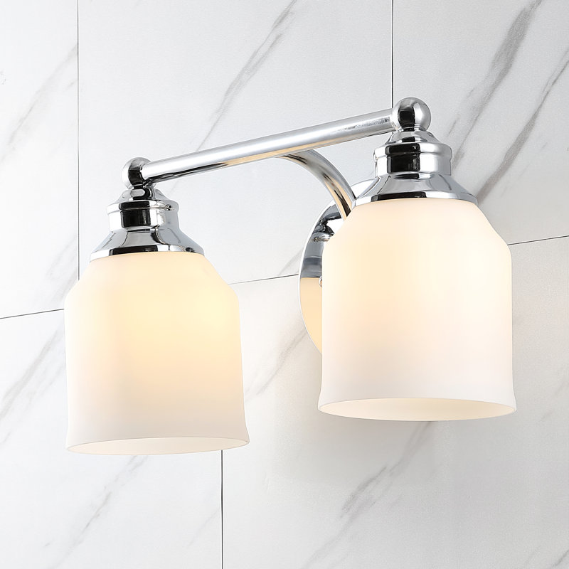 Lauder Iron/Frosted Glass Farmhouse Cottage LED Vanity Light, 2 Lights, Chrome