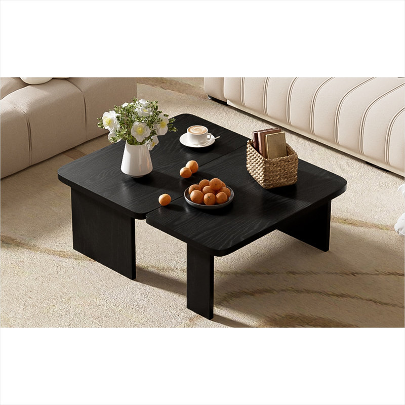 Modern Rectangular Coffee Table, Modular Splicing Design, Classic Black MDF, 41.7 Inches
