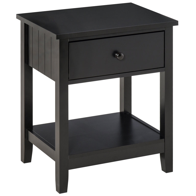Atila End Table, 2-Tier Side Table With Drawer And Storage Shelf, Modern Beside Table For Bedroom, Living Room, Black
