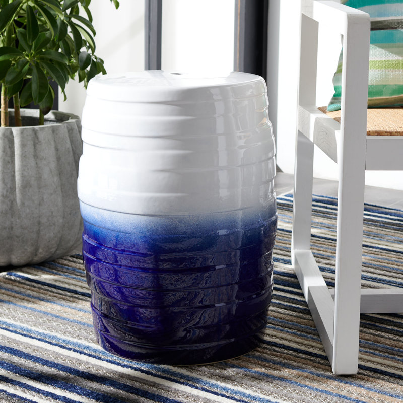 Ceramic Accent Stool, Blue/White