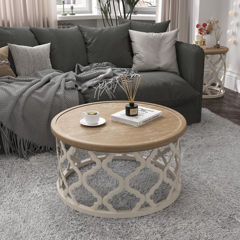 Table basse Mayenne Rustic Farmhouse, Plateau naturel / base beige