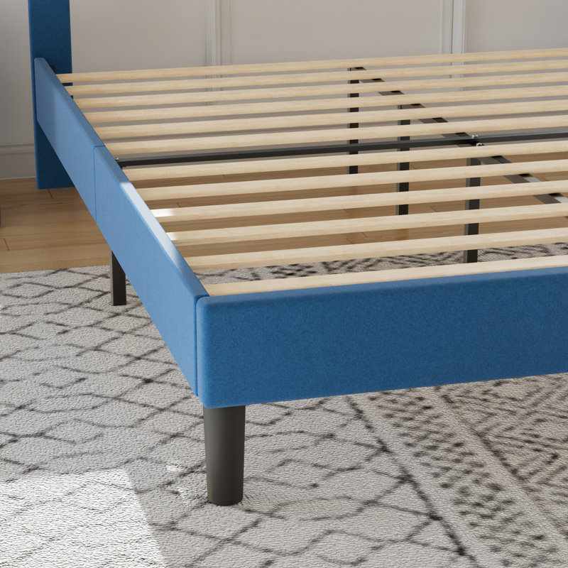 Kempst Twin Size Bed Frame, Upholstered Twin Platform Bedframe with Height Adjustable Tufted Headboard, Heavy Duty Mattress Foundation with Wooden Slats, No Box Spring Needed, Under Bed Storage