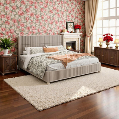 King\Queen Size Solid Wood Platform Bed Frame, Sturdy Rubber Wood & Plywood Construction