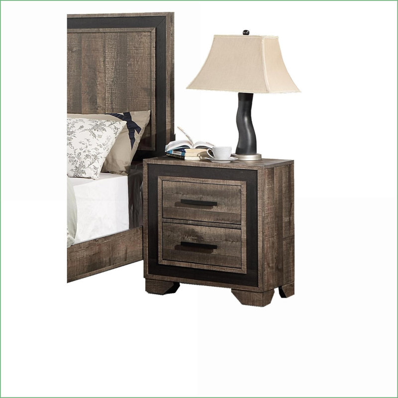 Table de chevet transitionnelle à 2 tiroirs en chêne pour chambre à coucher