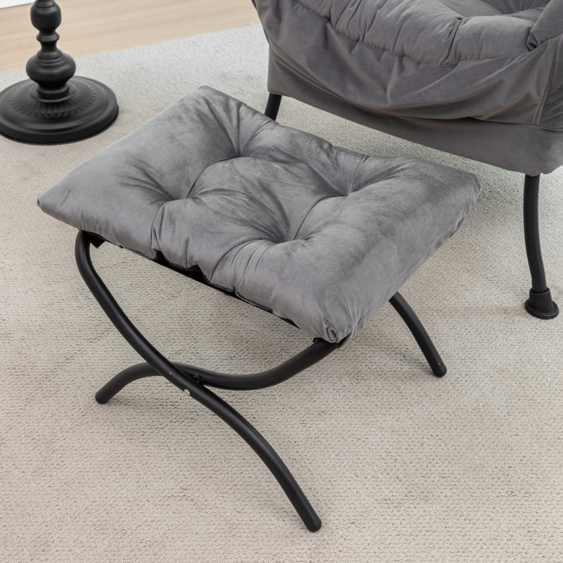Upholstered Lazy Chair with Ottoman,Modern Comfy Lounge Sofa Chair with Armrest and a Side Pocket, Charcol Fabric