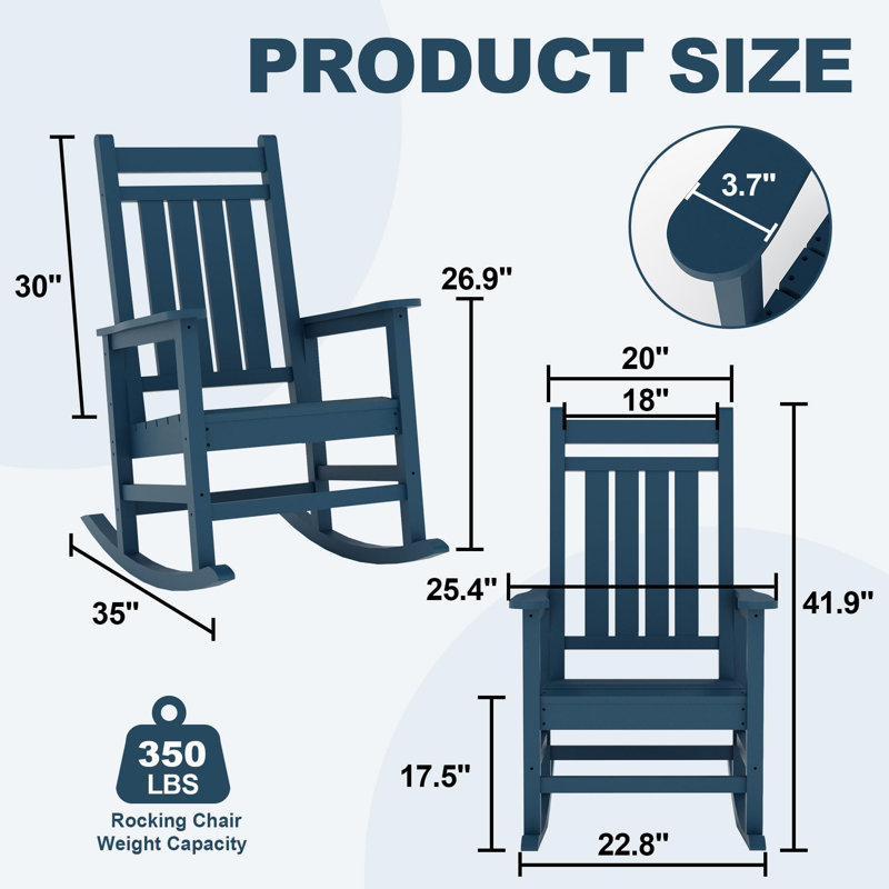 HDPE All Weather Resistant Rocking Chairs, Weather Resistant Poly Plastic Rocker Oversized, High Back Porch Rocker Chair, Patio Rocking Chairs for Outside