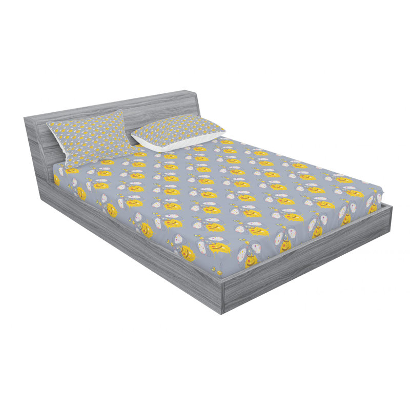 Microfiber Patterned Fitted Sheet, Full Fitted Sheet with 2 Pillowcases