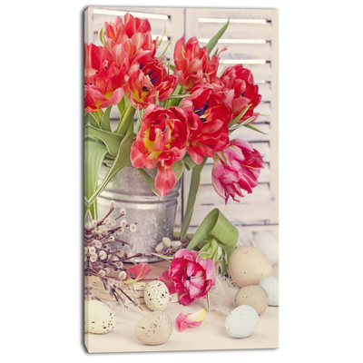 « tulips et œufs de pâques », reproduction de photo sur toile tendue