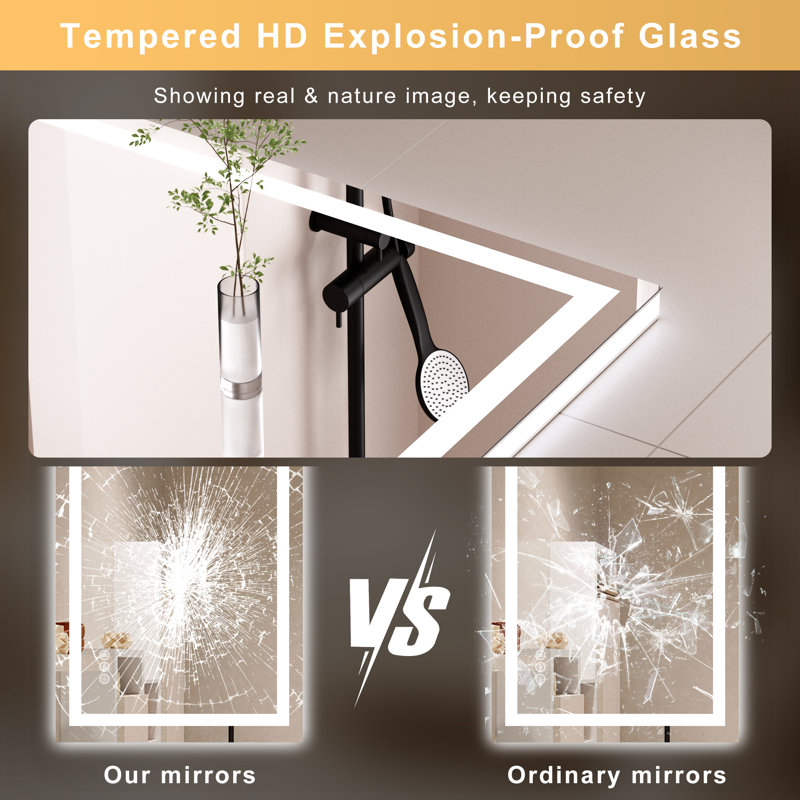 3-Colour Temperature Anti-fog LED Bathroom Mirror with Backlight and Front Light, Tempered Glass Vanity Mirror, Rohs and CRU Compliant