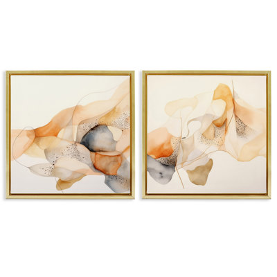 «Abstract Peach Watercolor Shapes», ensemble de 2 toiles flottantes encadrées par Irena Orlov