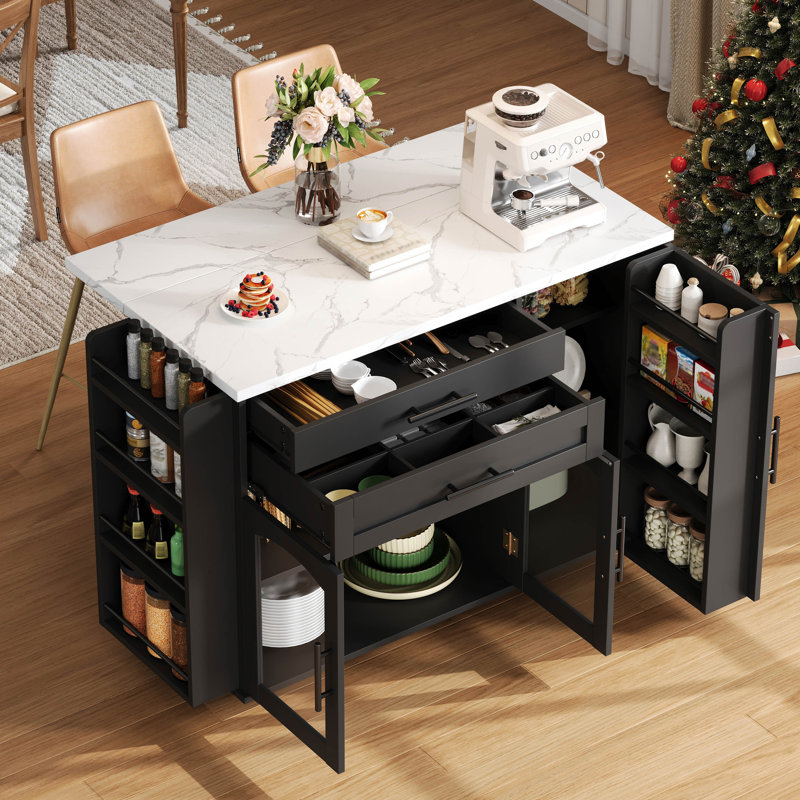 90 cm W Kitchen Island with Top, Black