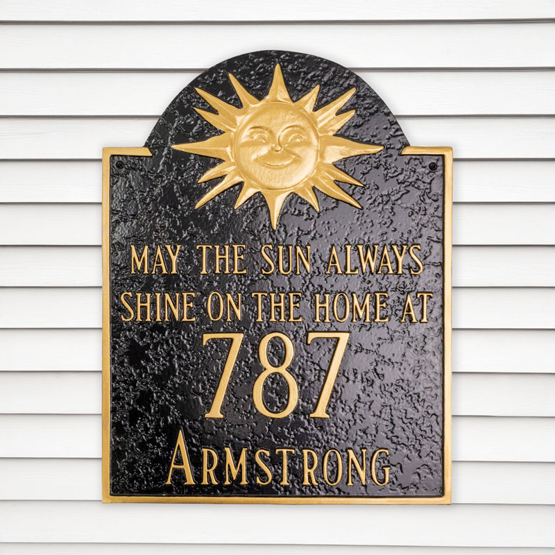 Plaque d'adresse murale sur 4 lignes soleil, Bronze antique/doré, Oui