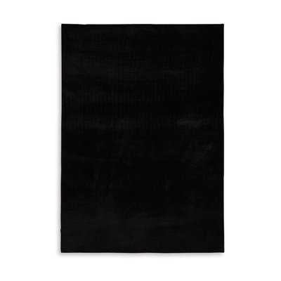 Stebin Medium Area Rug, Shag Style, Abstract Design Black Polyester
