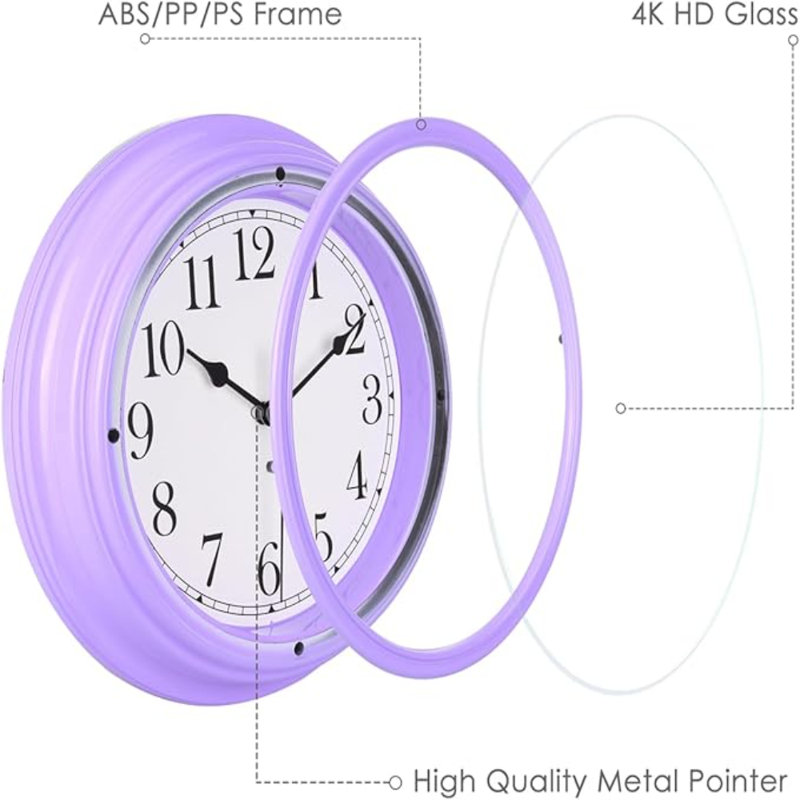 Silent Wall Clock Kitchen 9 Inch Retro Non-Ticking Decorative Bedroom Office Wall Clock - Taro Purple