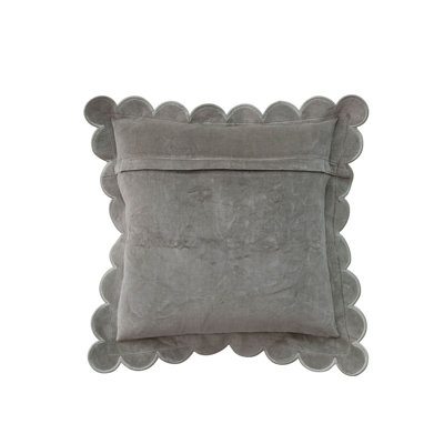 Cotton Velvet Pillow With Scalloped Flange And Embroidered Edge