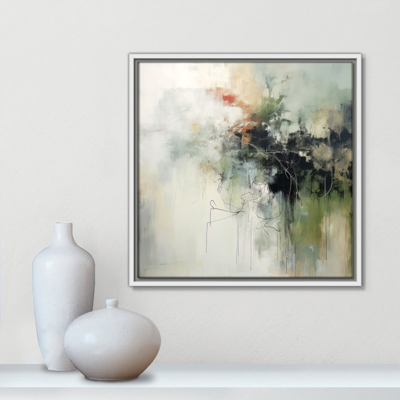 «Green Abstraction I Print» par Irena Orlov, Toile avec cadre, L 17,5 po x H 17,5 po, Flotteur blanc