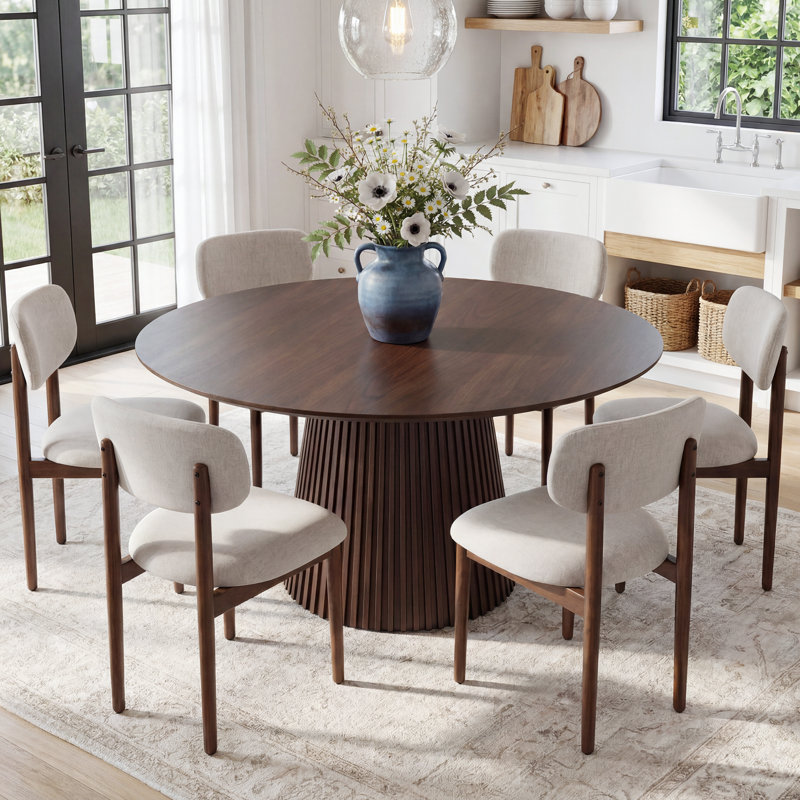 Chynthia 6 - Person Oval Solid Wood Dining Table Set, Gray