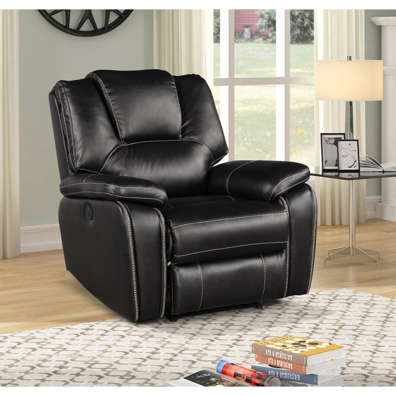 Black Breathable Air Leather Reclining Chair, Power