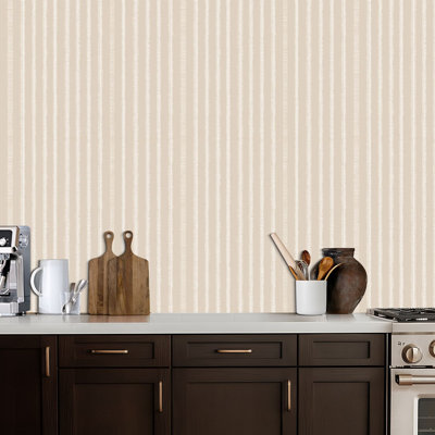 Peel and Stick Wallpaper Minimalist Beige Ivory Vertical Line Contact Paper Removable Self Adhesive Wall Mural Wall Decor for Bedroom Kitchen Cabinets 17.7in x 118in