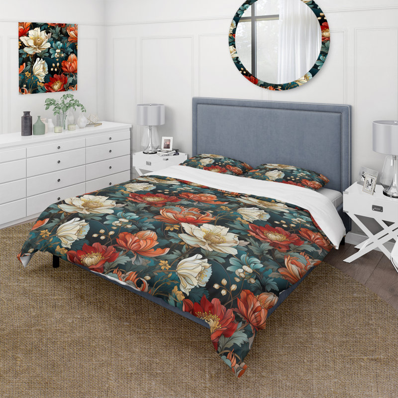 Ensemble de housse de couette fleurs bleues et blanches, Housse de couette pour très grand lit et 2 très
