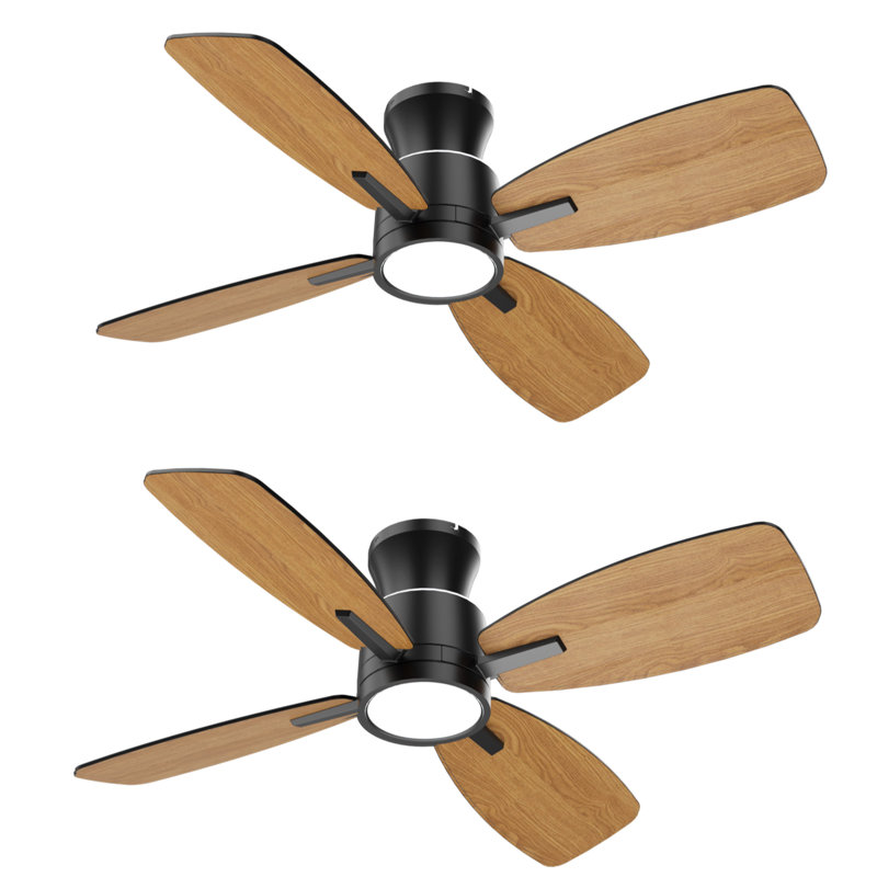2 pièces 42 pouces ventilateur de plafond avec lumière avec télécommande, Noir avec pales noyer / noir