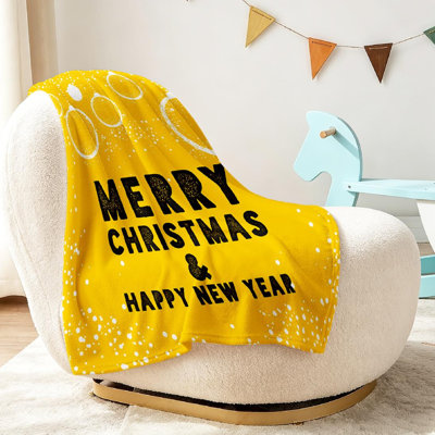 Jeté jaune en flanelle ultra douce jaune, impression de Noël avec impression recto