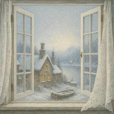 Silent Nightfall - Cozy Cottage avec chutes de neige et rideaux en dentelle