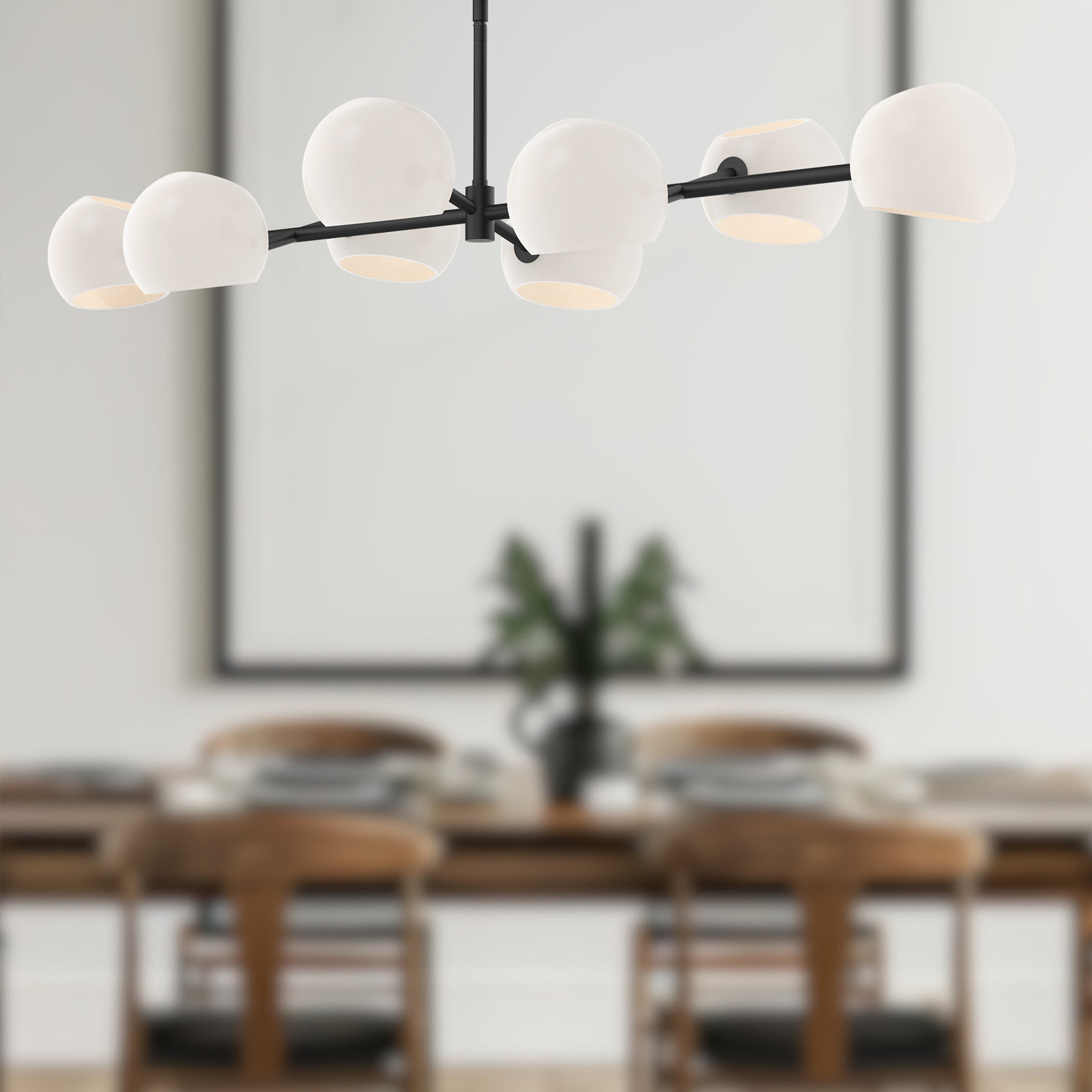 Willow 8 - Light Sputnik Chandelier, Opal Matte, Matte Black