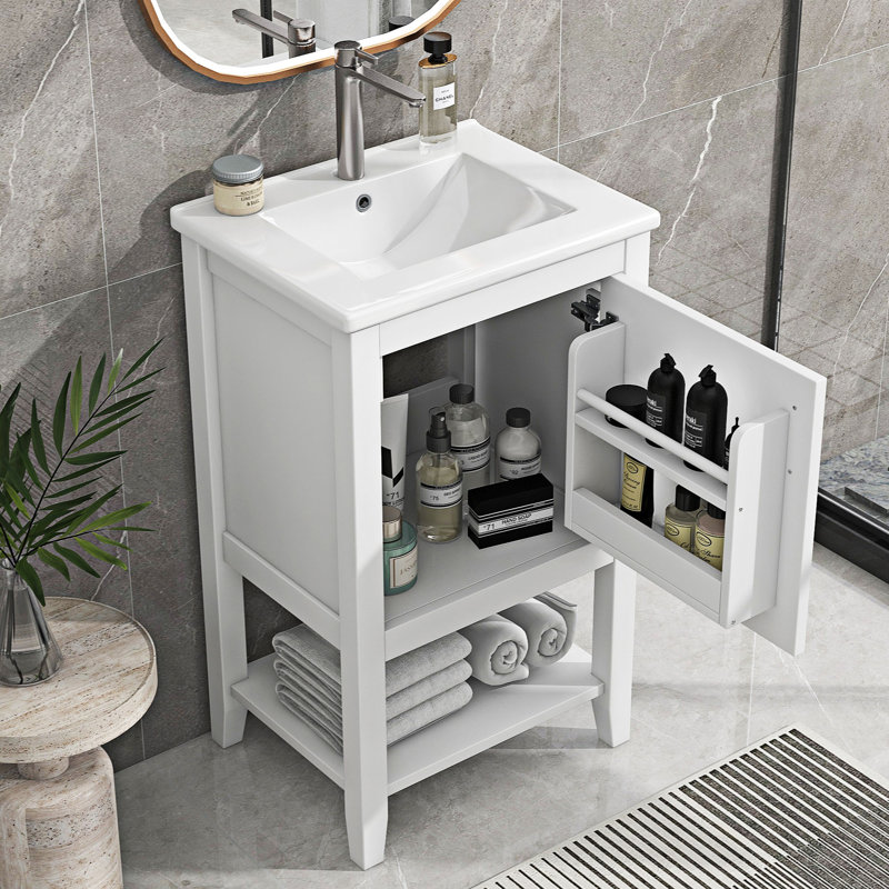 Mikkia Single Bathroom Vanity with Ceramic Top, White