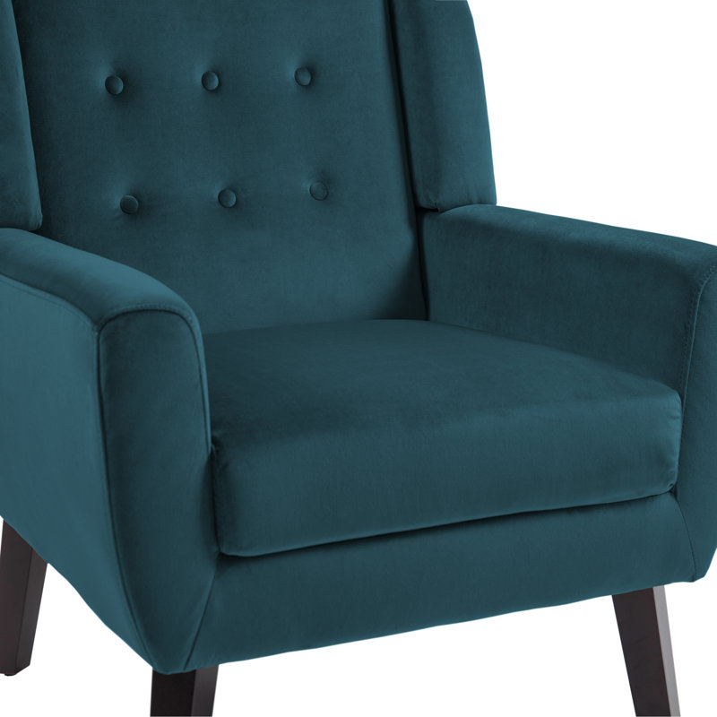 Stephanny 27.5" Wide Tufted Armchair with Solid Wood Legs, Blue Velvet